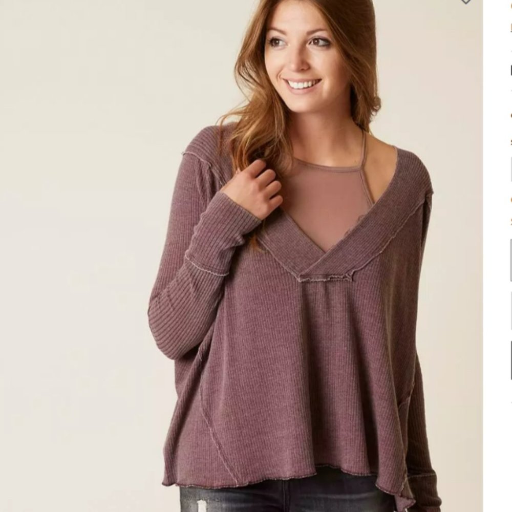 Free People We The Free Oceanview top in Wine, size L - Picture 2 of 10